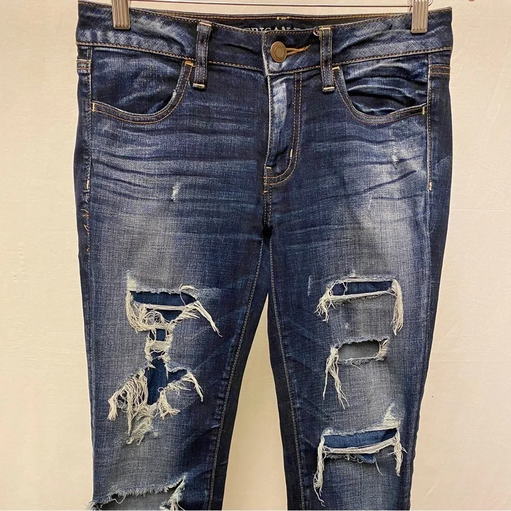 American Eagle 2 Short Jeggings Distressed Patched Vintage Collection Jeans - Picture 3 of 12